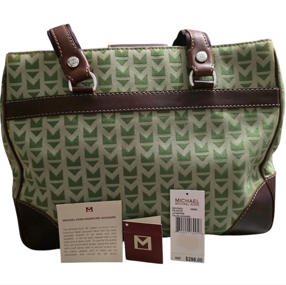​VINTAGE MICHAEL KORS FIELDSTON LARGE SHOPPER TOTE | GREEN SIGNATURE JACQUARD
